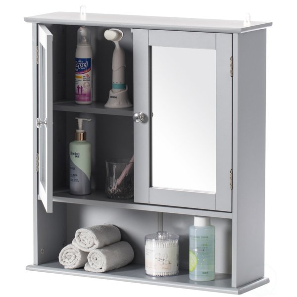 Basicwise Gray Mirror Wall Mounted Cabinet For the Bathroom and Vanity with Adjustable Shelves QI004020.GY